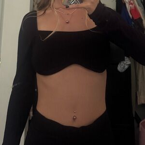 Black Cropped Long Sleeve Top